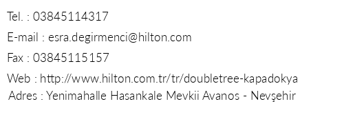Doubletree By Hilton Avanos Cappadocia telefon numaralar, faks, e-mail, posta adresi ve iletiim bilgileri